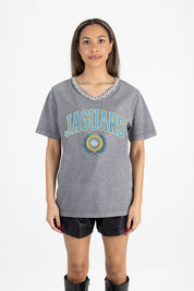 SOUTHERN JAGUARS ICONIC EDGE RHINESTONE TRIM V-NECK TEE