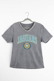 SOUTHERN JAGUARS ICONIC EDGE RHINESTONE TRIM V-NECK TEE