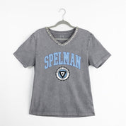 SPELMAN COLLEGE JAGUARS ICONIC EDGE RHINESTONE TRIM V-NECK TEE