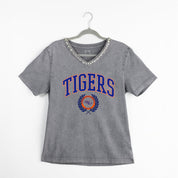 SAVANNAH STATE TIGERS ICONIC EDGE RHINESTONE TRIM V-NECK TEE