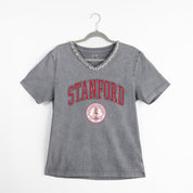 STANFORD CARDINAL ICONIC EDGE RHINESTONE TRIM V-NECK TEE