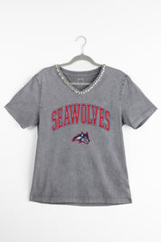 STONY BROOK SEAWOLVES ICONIC EDGE RHINESTONE TRIM V-NECK TEE