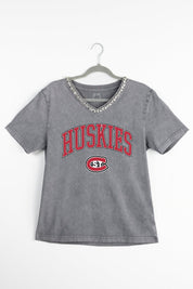 ST. CLOUD STATE HUSKIES ICONIC EDGE RHINESTONE TRIM V-NECK TEE