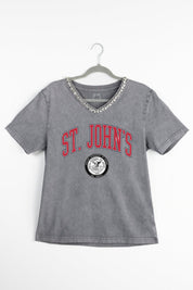 ST. JOHN'S RED STORM ICONIC EDGE RHINESTONE TRIM V-NECK TEE