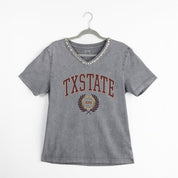 TEXAS STATE BOBCATS ICONIC EDGE RHINESTONE TRIM V-NECK TEE
