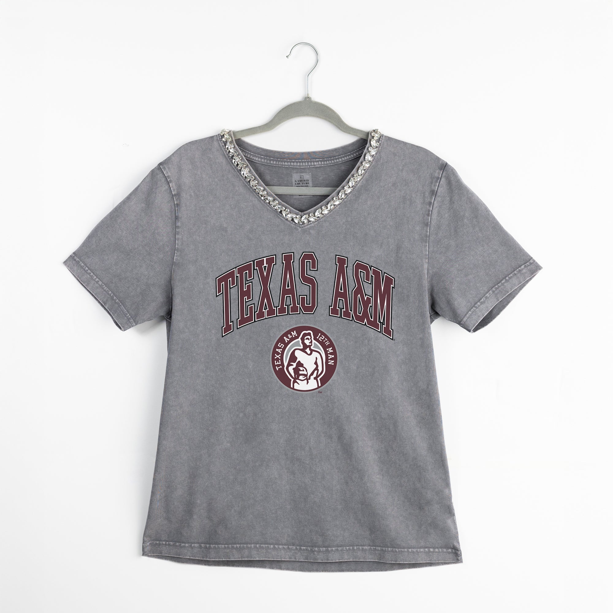 TEXAS A&M AGGIES ICONIC EDGE RHINESTONE TRIM V-NECK TEE