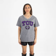 TCU HORNED FROGS ICONIC EDGE RHINESTONE TRIM V-NECK TEE