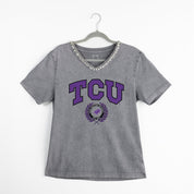 TCU HORNED FROGS ICONIC EDGE RHINESTONE TRIM V-NECK TEE