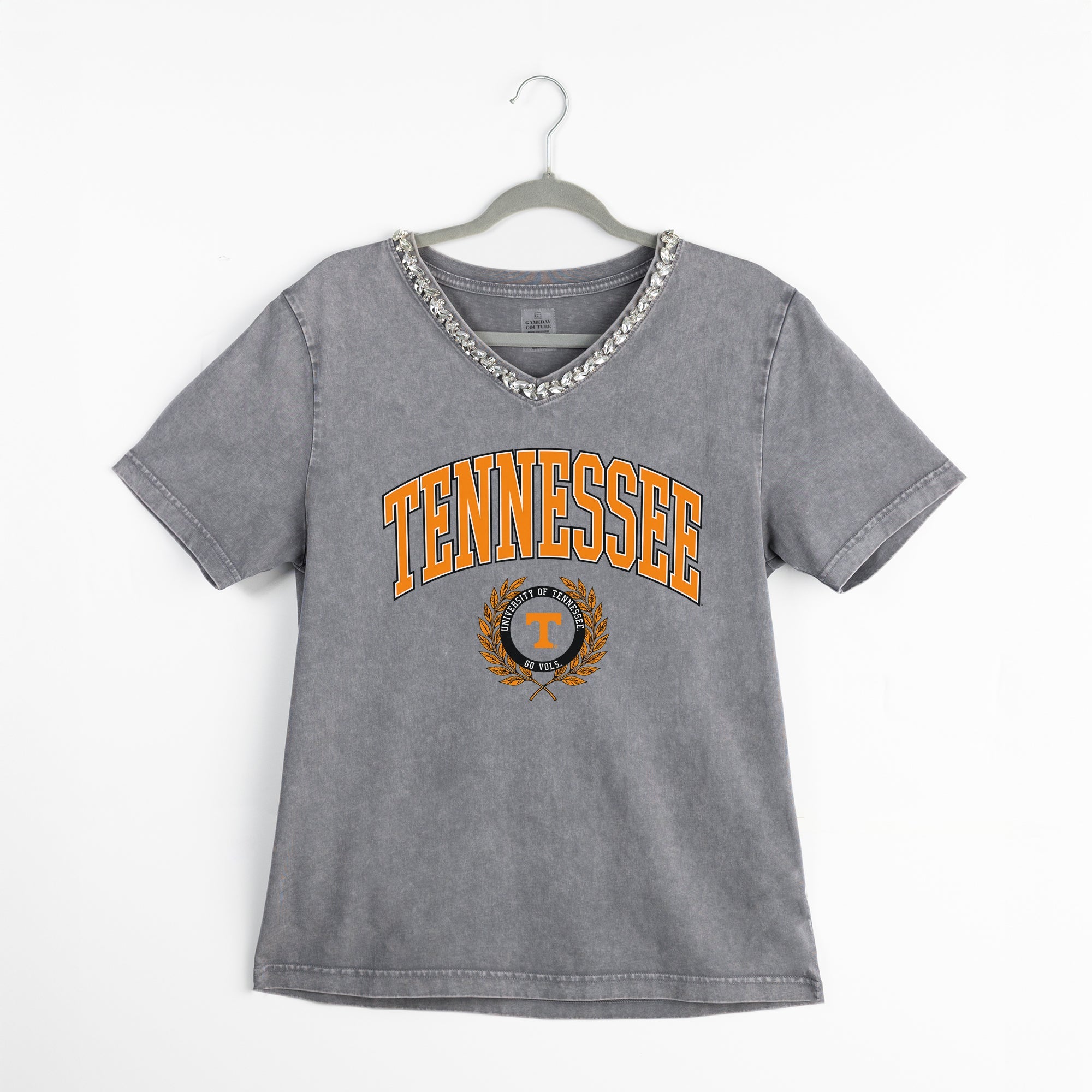 TENNESSEE VOLUNTEERS ICONIC EDGE RHINESTONE TRIM V-NECK TEE