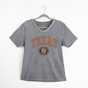 TEXAS LONGHORNS ICONIC EDGE RHINESTONE TRIM V-NECK TEE