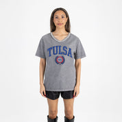 TULSA GOLDEN HURRICANE ICONIC EDGE RHINESTONE TRIM V-NECK TEE