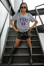 TENNESSEE STATE TIGERS ICONIC EDGE RHINESTONE TRIM V-NECK TEE