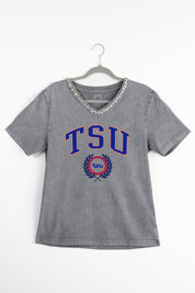 TENNESSEE STATE TIGERS ICONIC EDGE RHINESTONE TRIM V-NECK TEE