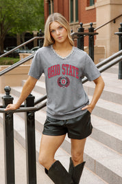 OHIO STATE BUCKEYES ICONIC EDGE RHINESTONE TRIM V-NECK TEE