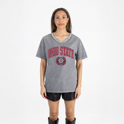 OHIO STATE BUCKEYES ICONIC EDGE RHINESTONE TRIM V-NECK TEE