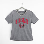 OHIO STATE BUCKEYES ICONIC EDGE RHINESTONE TRIM V-NECK TEE