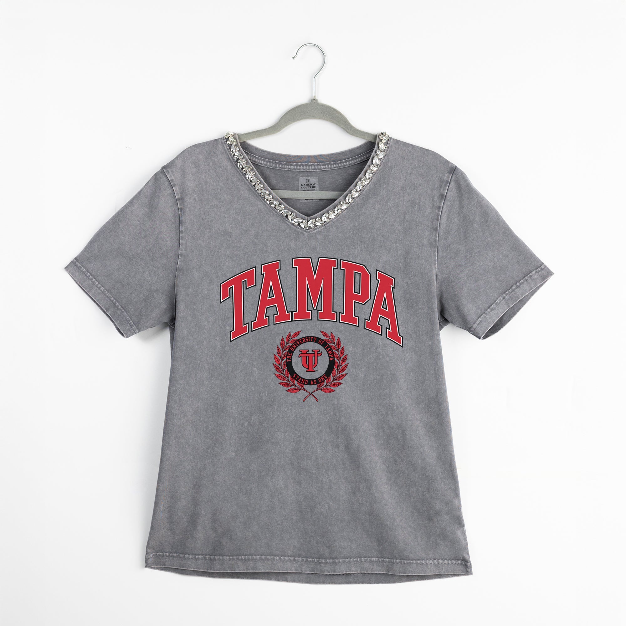 TAMPA SPARTANS ICONIC EDGE RHINESTONE TRIM V-NECK TEE