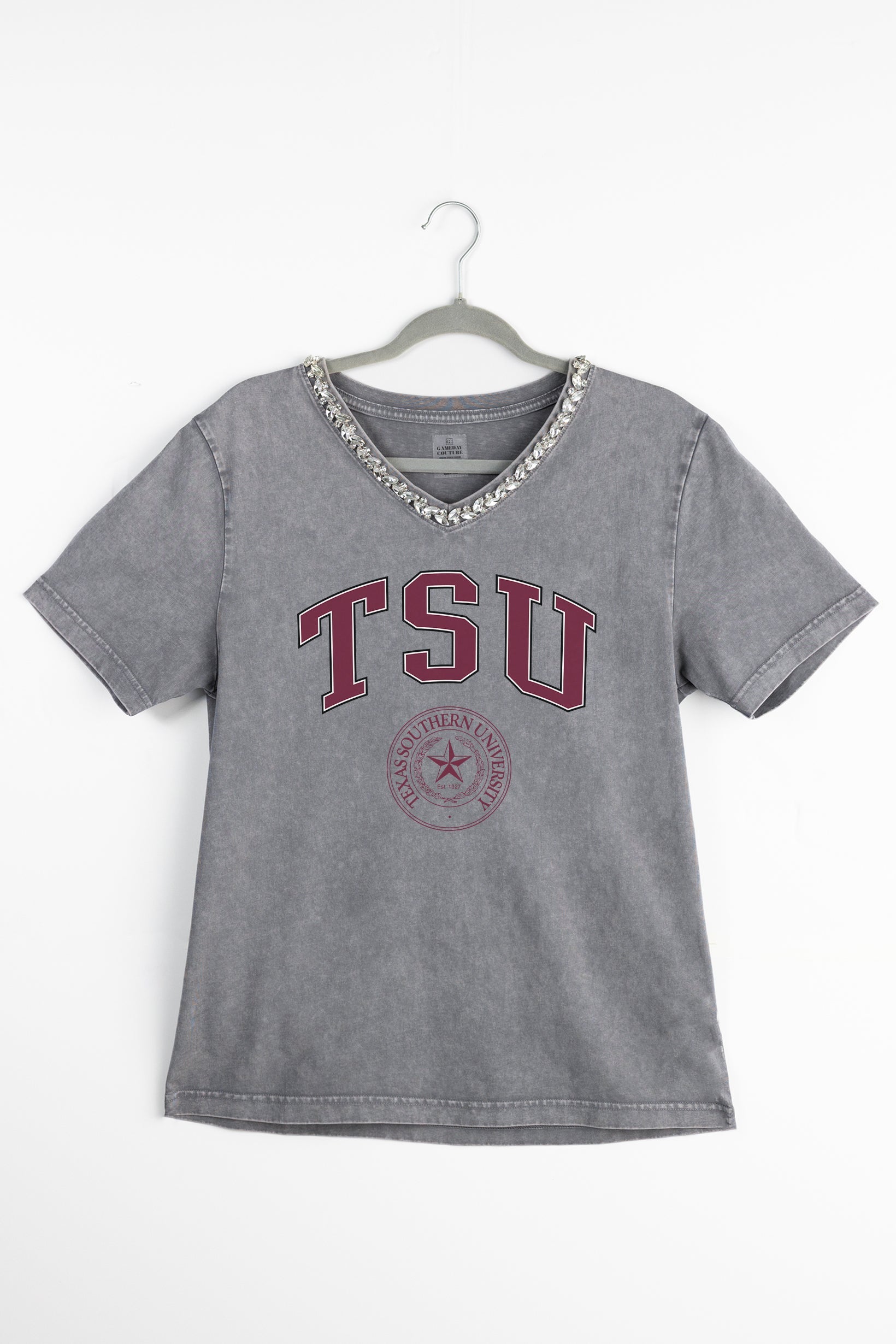 TEXAS SOUTHERN TIGERS ICONIC EDGE RHINESTONE TRIM V-NECK TEE