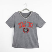 TEXAS TECH RED RAIDERS ICONIC EDGE RHINESTONE TRIM V-NECK TEE