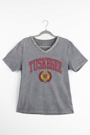TUSKEGEE GOLDEN TIGERS ICONIC EDGE RHINESTONE TRIM V-NECK TEE