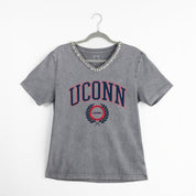 UCONN HUSKIES ICONIC EDGE RHINESTONE TRIM V-NECK TEE
