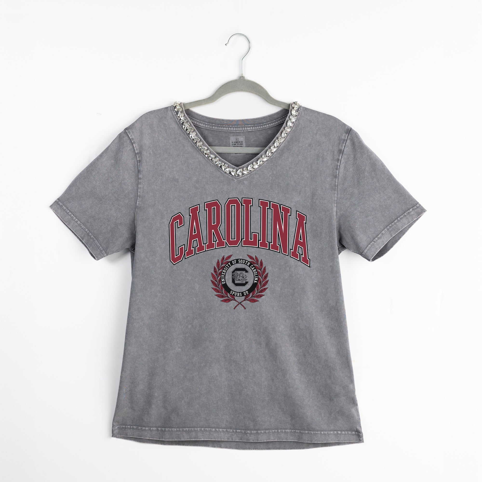 SOUTH CAROLINA GAMECOCKS ICONIC EDGE RHINESTONE TRIM V-NECK TEE