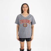 USC TROJANS ICONIC EDGE RHINESTONE TRIM V-NECK TEE