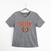 USC TROJANS ICONIC EDGE RHINESTONE TRIM V-NECK TEE