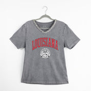 LOUISIANA RAGIN' CAJUNS ICONIC EDGE RHINESTONE TRIM V-NECK TEE