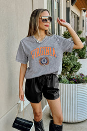 VIRGINIA CAVALIERS ICONIC EDGE RHINESTONE TRIM V-NECK TEE