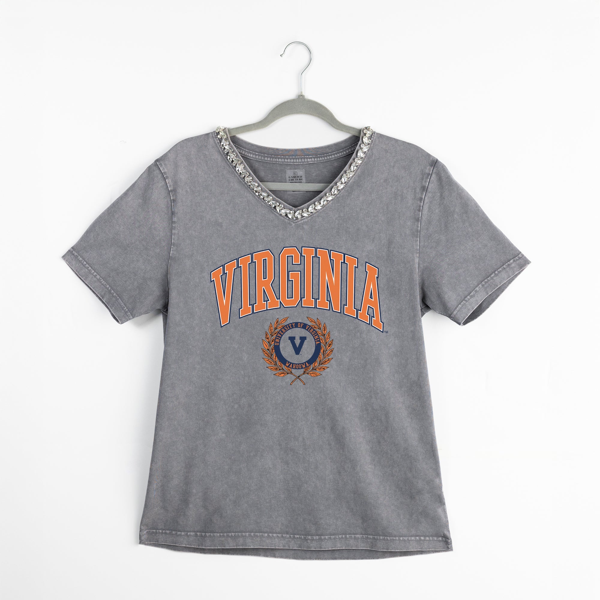 VIRGINIA CAVALIERS ICONIC EDGE RHINESTONE TRIM V-NECK TEE