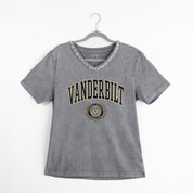 VANDERBILT COMMODORES ICONIC EDGE RHINESTONE TRIM V-NECK TEE