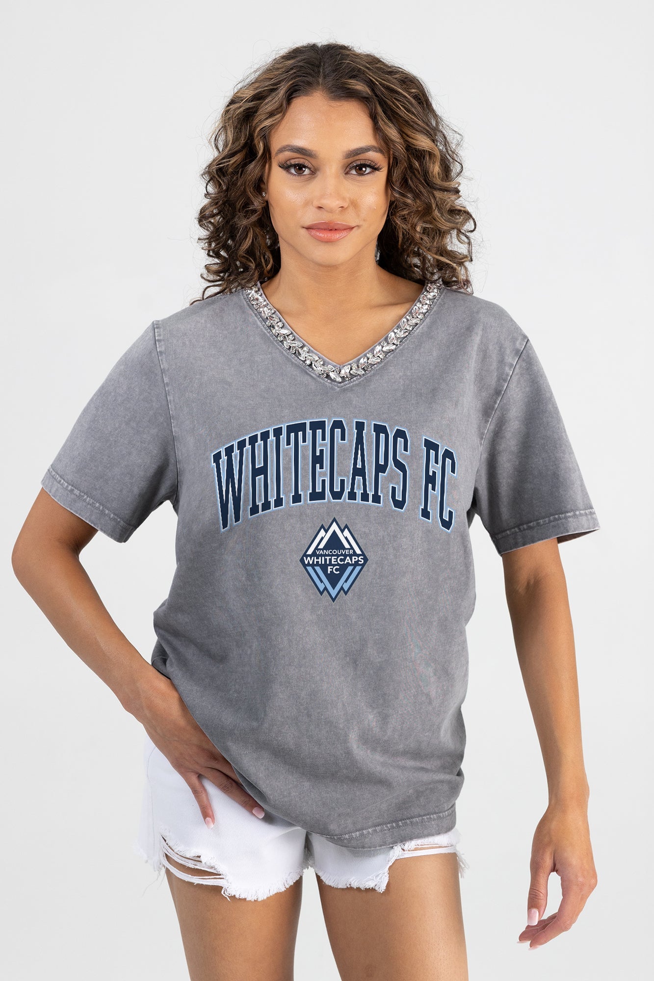VANCOUVER WHITECAPS FC ICONIC EDGE RHINESTONE TRIM V-NECK TEE