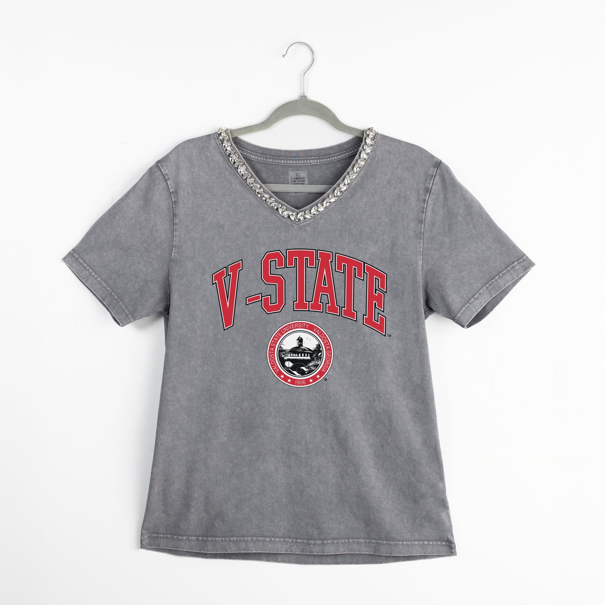 VALDOSTA STATE BLAZERS ICONIC EDGE RHINESTONE TRIM V-NECK TEE
