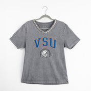 VIRGINIA STATE TROJANS ICONIC EDGE RHINESTONE TRIM V-NECK TEE