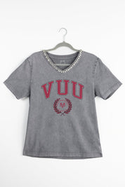 VIRGINIA UNION PANTHERS ICONIC EDGE RHINESTONE TRIM V-NECK TEE