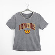 WASHINGTON COMMANDERS ICONIC EDGE RHINESTONE TRIM V-NECK TEE