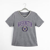 WASHINGTON HUSKIES ICONIC EDGE RHINESTONE TRIM V-NECK TEE