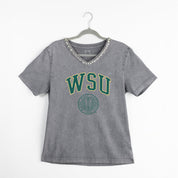 WAYNE STATE WARRIORS ICONIC EDGE RHINESTONE TRIM V-NECK TEE