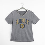 WISCONSIN-EAU CLAIRE BLUGOLDS ICONIC EDGE RHINESTONE TRIM V-NECK TEE