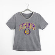 WESTERN ILLINOIS LEATHERNECKS ICONIC EDGE RHINESTONE TRIM V-NECK TEE