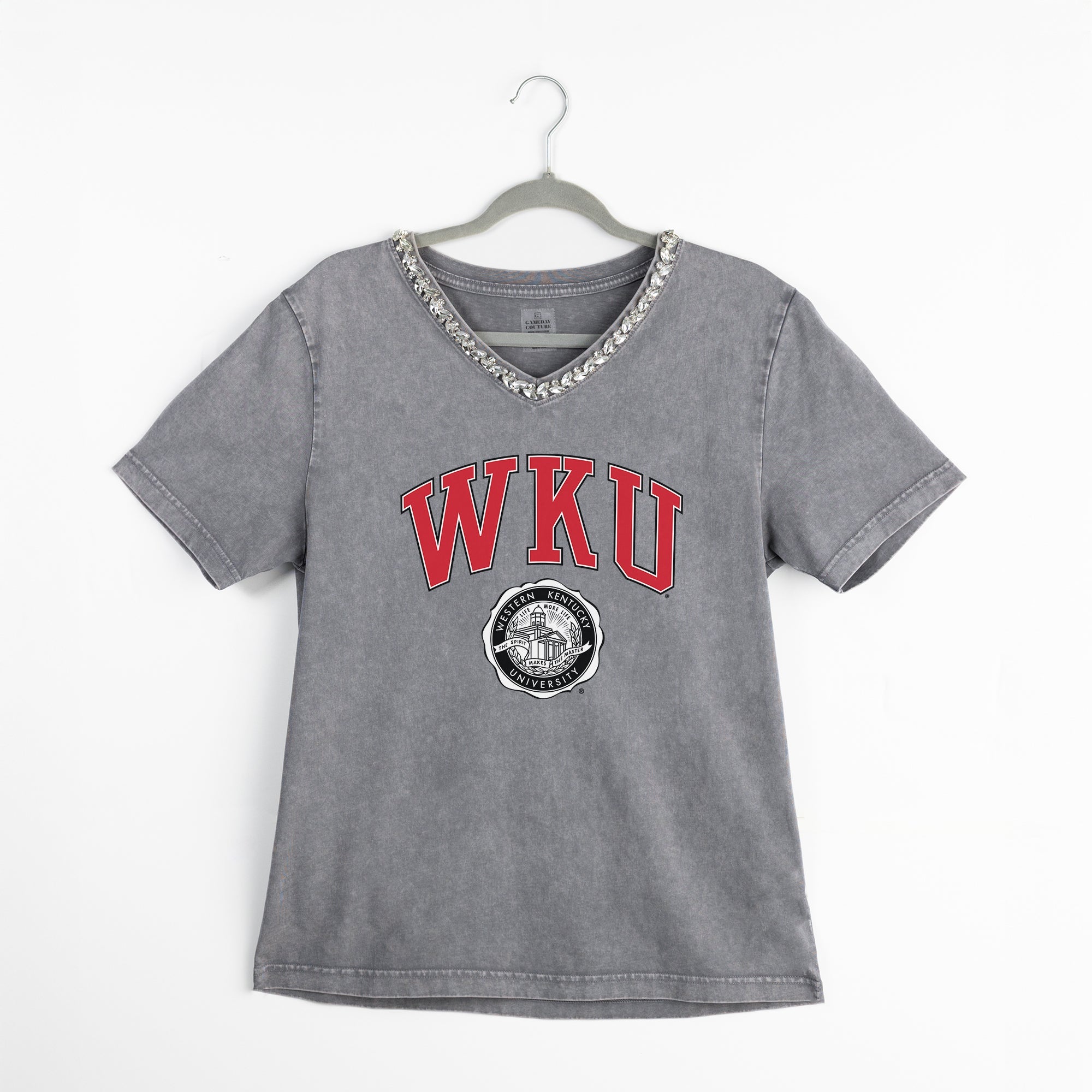 WESTERN KENTUCKY HILLTOPPERS ICONIC EDGE RHINESTONE TRIM V-NECK TEE