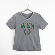 WILLIAM & MARY TRIBE ICONIC EDGE RHINESTONE TRIM V-NECK TEE