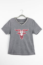WORCESTER POLYTECHNIC INSTITUTE GOATS ICONIC EDGE RHINESTONE TRIM V-NECK TEE