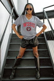 WINSTON-SALEM STATE RAMS ICONIC EDGE RHINESTONE TRIM V-NECK TEE