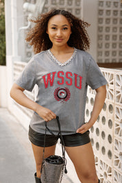 WINSTON-SALEM STATE RAMS ICONIC EDGE RHINESTONE TRIM V-NECK TEE