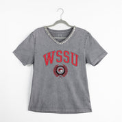 WINSTON-SALEM STATE RAMS ICONIC EDGE RHINESTONE TRIM V-NECK TEE