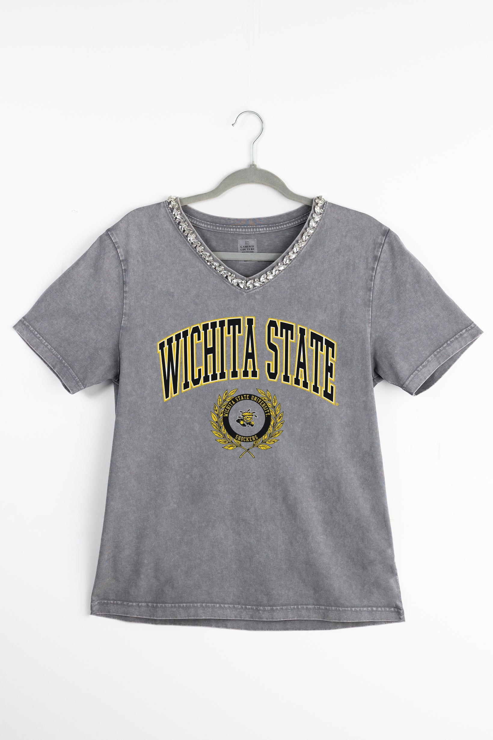 WICHITA STATE SHOCKERS ICONIC EDGE RHINESTONE TRIM V-NECK TEE