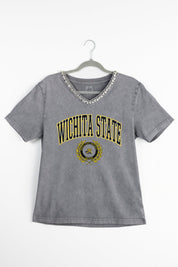 WICHITA STATE SHOCKERS ICONIC EDGE RHINESTONE TRIM V-NECK TEE