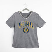 WEST VIRGINIA MOUNTAINEERS ICONIC EDGE RHINESTONE TRIM V-NECK TEE